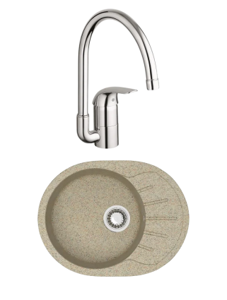 Комплект Мойка Azario Light 00079922 песочная + Смеситель Grohe Euroeco 32752000 матовая, овальная