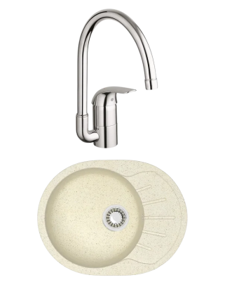Комплект Мойка Azario Light 00079919 бежевая + Смеситель Grohe Euroeco 32752000 матовая, овальная