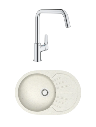 Комплект Мойка Azario Flora 00079914 хлопок + Смеситель Grohe Eurosmart 30567000 матовая, овальная