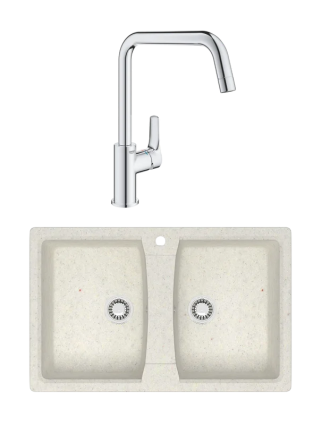 Комплект Мойка Azario Elmas 00079898 хлопок + Смеситель Grohe Eurosmart 30567000 матовая, прямоугольная