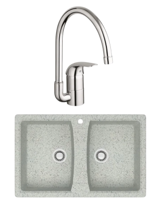 Комплект Мойка Azario Elmas 00078335 светло-серая + Смеситель Grohe Euroeco 32752000 матовая, прямоугольная