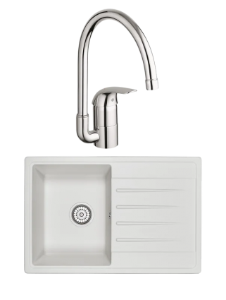Комплект Мойка Granula Standart 7602, белый + Смеситель Grohe Euroeco 32752000, матовая, прямоугольная