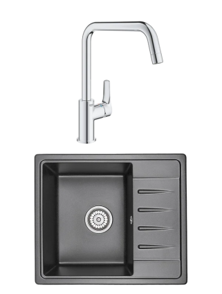 Комплект Мойка Granula Standart 5803, черный + Смеситель Grohe Eurosmart 30567000, матовая, прямоугольная