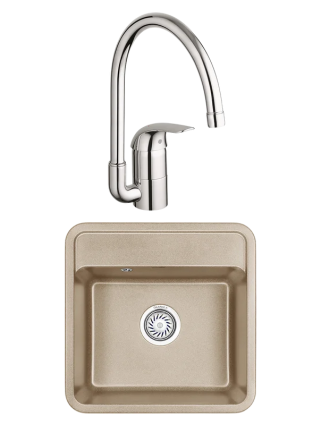 Комплект Мойка Granula Standart 5001, бежевый + Смеситель Grohe Euroeco 32752000, матовая, квадратная