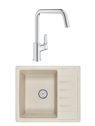 Комплект Мойка Granula Standart 5803, бежевый + Смеситель Grohe Eurosmart 30567000, матовая, прямоугольная