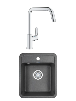 Комплект Мойка Granula Standart 4202, графит + Смеситель Grohe Eurosmart 30567000, матовая, прямоугольная