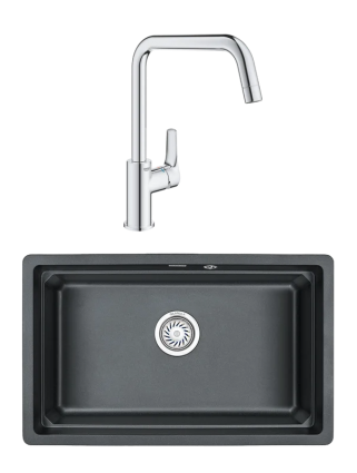 Комплект Мойка Granula Kitchen Space 7303U, шварц + Смеситель Grohe Eurosmart 30567000, матовая, прямоугольная