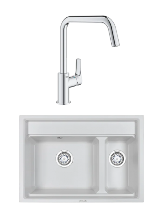 Комплект Мойка Granula Kitchen Space 7302, арктик + Смеситель Grohe Eurosmart 30567000, матовая, прямоугольная