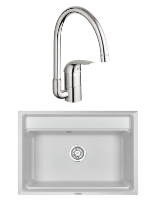 Комплект Мойка Granula Kitchen Space 7301, арктик + Смеситель Grohe Euroeco 32752000, матовая, прямоугольная