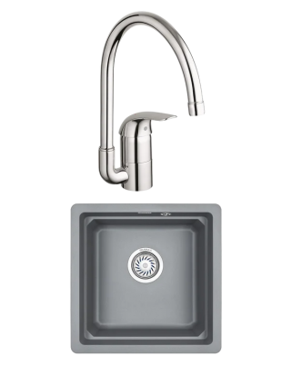 Комплект Мойка Granula Kitchen Space 4501U, алюминиум + Смеситель Grohe Euroeco 32752000, матовая, квадратная
