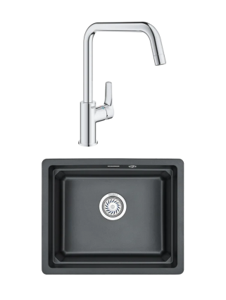 Комплект Мойка Granula Kitchen Space 5501U, шварц + Смеситель Grohe Eurosmart 30567000, матовая, прямоугольная