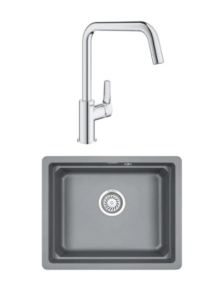 Комплект Мойка Granula Kitchen Space 5501U, алюминиум + Смеситель Grohe Eurosmart 30567000, матовая, прямоугольная