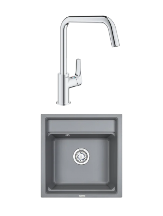 Комплект Мойка Granula Kitchen Space 5002, алюминиум + Смеситель Grohe Eurosmart 30567000, матовая, квадратная