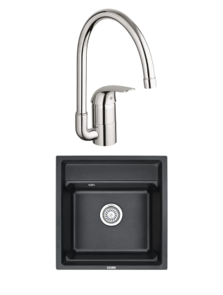 Комплект Мойка Granula Kitchen Space 5002, черный + Смеситель Grohe Euroeco 32752000, матовая, квадратная