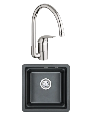 Комплект Мойка Granula Kitchen Space 4501U, шварц + Смеситель Grohe Euroeco 32752000, матовая, квадратная