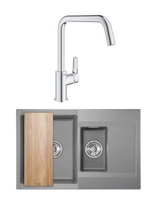 Комплект Мойка Granula Estetica 7808, алюминиум + Смеситель Grohe Eurosmart 30567000, матовая, прямоугольная