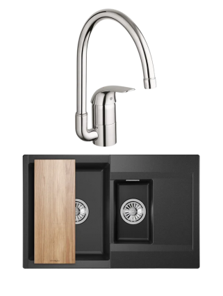 Комплект Мойка Granula Estetica 7808, черный + Смеситель Grohe Euroeco 32752000, матовая, прямоугольная