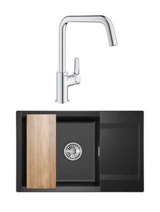Комплект Мойка Granula Estetica 7807, турмалин + Смеситель Grohe Eurosmart 30567000, матовая, прямоугольная