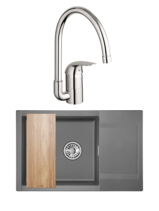 Комплект Мойка Granula Estetica 7807, графит + Смеситель Grohe Euroeco 32752000, матовая, прямоугольная