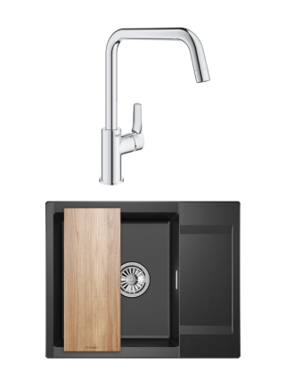 Комплект Мойка Granula Estetica 6202, шварц + Смеситель Grohe Eurosmart 30567000, матовая, прямоугольная