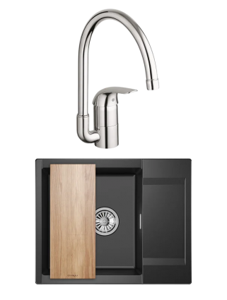 Комплект Мойка Granula Estetica 6202, черный + Смеситель Grohe Euroeco 32752000, матовая, прямоугольная