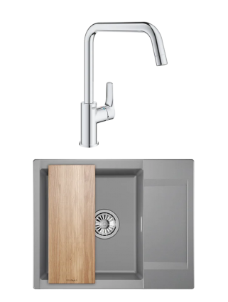 Комплект Мойка Granula Estetica 6202, алюминиум + Смеситель Grohe Eurosmart 30567000, матовая, прямоугольная