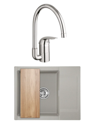 Комплект Мойка Granula Estetica 6202, базальт + Смеситель Grohe Euroeco 32752000, матовая, прямоугольная