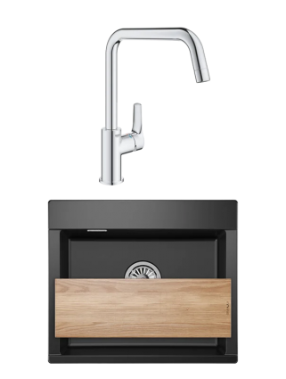 Комплект Мойка Granula Estetica 5804, турмалин + Смеситель Grohe Eurosmart 30567000, матовая, прямоугольная