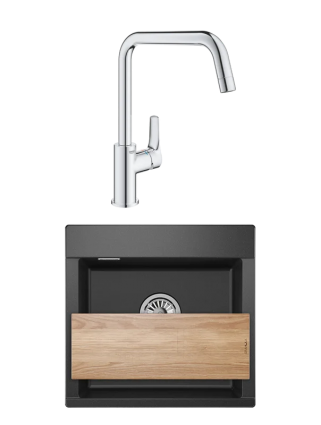 Комплект Мойка Granula Estetica 5201, черный + Смеситель Grohe Eurosmart 30567000, матовая, прямоугольная