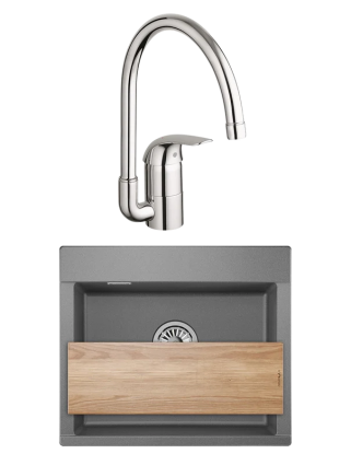 Комплект Мойка Granula Estetica 5804, графит + Смеситель Grohe Euroeco 32752000, матовая, прямоугольная