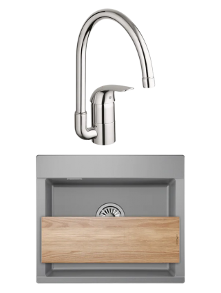 Комплект Мойка Granula Estetica 5804, алюминиум + Смеситель Grohe Euroeco 32752000, матовая, прямоугольная