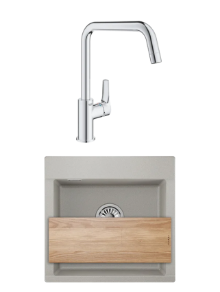 Комплект Мойка Granula Estetica 5201, базальт + Смеситель Grohe Eurosmart 30567000, матовая, прямоугольная