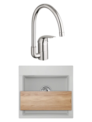 Комплект Мойка Granula Estetica 5201, арктик + Смеситель Grohe Euroeco 32752000, матовая, прямоугольная