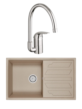 Комплект Мойка Granula 8601, песок + Смеситель Grohe Euroeco 32752000, матовая, прямоугольная