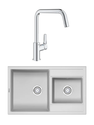 Комплект Мойка Granula 8201, арктик + Смеситель Grohe Eurosmart 30567000, матовая, прямоугольная