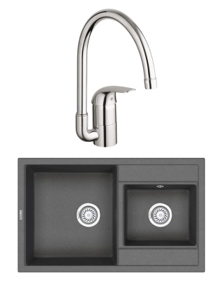 Комплект Мойка Granula 8201, графит + Смеситель Grohe Euroeco 32752000, матовая, прямоугольная