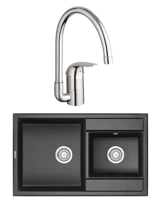 Комплект Мойка Granula 8201, черный + Смеситель Grohe Euroeco 32752000, матовая, прямоугольная
