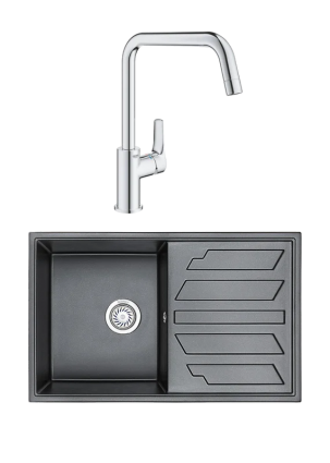 Комплект Мойка Granula 8002, шварц + Смеситель Grohe Eurosmart 30567000, матовая, прямоугольная