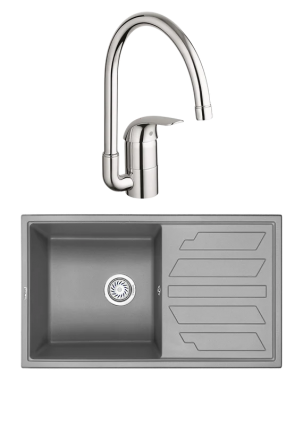 Комплект Мойка Granula 8002, алюминиум + Смеситель Grohe Euroeco 32752000, матовая, прямоугольная