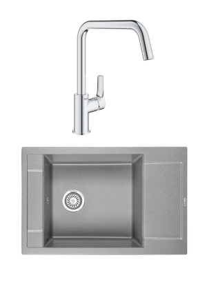 Комплект Мойка Granula 7806, алюминиум + Смеситель Grohe Eurosmart 30567000, матовая, прямоугольная