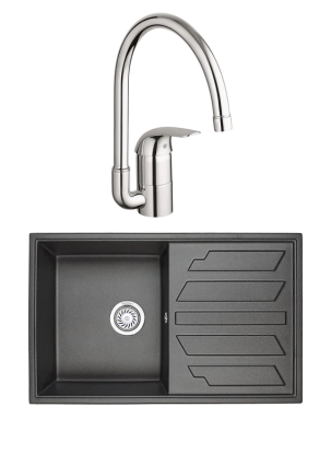 Комплект Мойка Granula 8002, черный + Смеситель Grohe Euroeco 32752000, матовая, прямоугольная