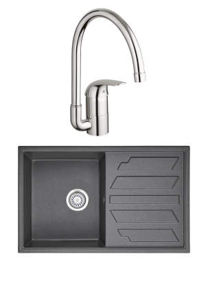 Комплект Мойка Granula 8002, графит + Смеситель Grohe Euroeco 32752000, матовая, прямоугольная