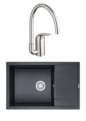 Комплект Мойка Granula 7805, шварц + Смеситель Grohe Euroeco 32752000, матовая, прямоугольная