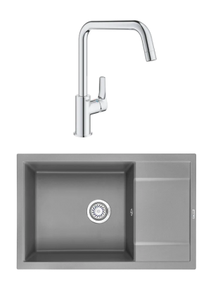 Комплект Мойка Granula 7805, алюминиум + Смеситель Grohe Eurosmart 30567000, матовая, прямоугольная