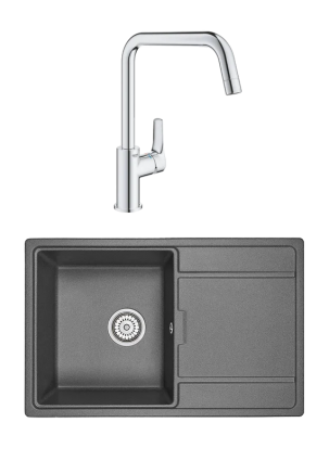 Комплект Мойка Granula 7804, графит + Смеситель Grohe Eurosmart 30567000, матовая, прямоугольная