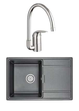 Комплект Мойка Granula 7804, шварц + Смеситель Grohe Euroeco 32752000, матовая, прямоугольная