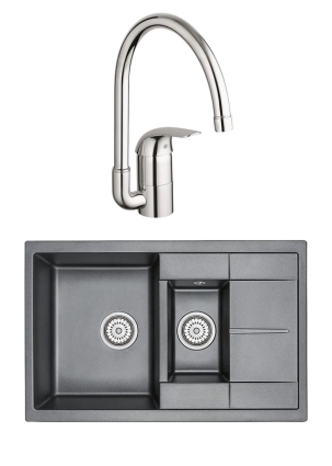 Комплект Мойка Granula 7802, черный + Смеситель Grohe Euroeco 32752000, матовая, прямоугольная