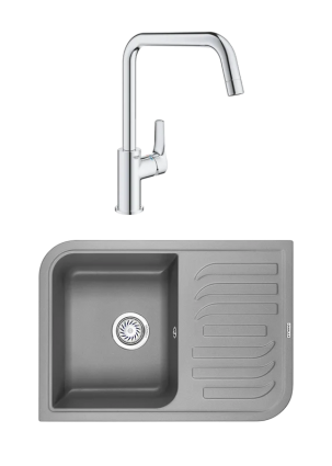 Комплект Мойка Granula 7001, алюминиум + Смеситель Grohe Eurosmart 30567000, матовая, прямоугольная