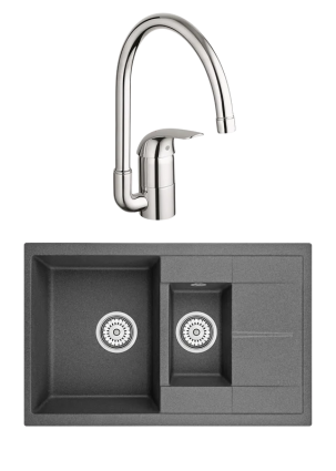Комплект Мойка Granula 7802, графит + Смеситель Grohe Euroeco 32752000, матовая, прямоугольная
