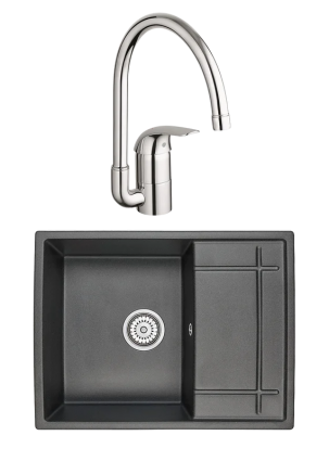 Комплект Мойка Granula 6501, черный + Смеситель Grohe Euroeco 32752000, матовая, прямоугольная
